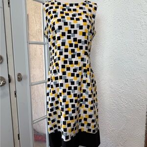Ronni Nicole Black, White, and Yellow Checkered Midi Dress